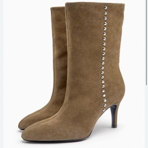 Zara Suede Studded Tan Heeled Boots - NWT - Size EU40